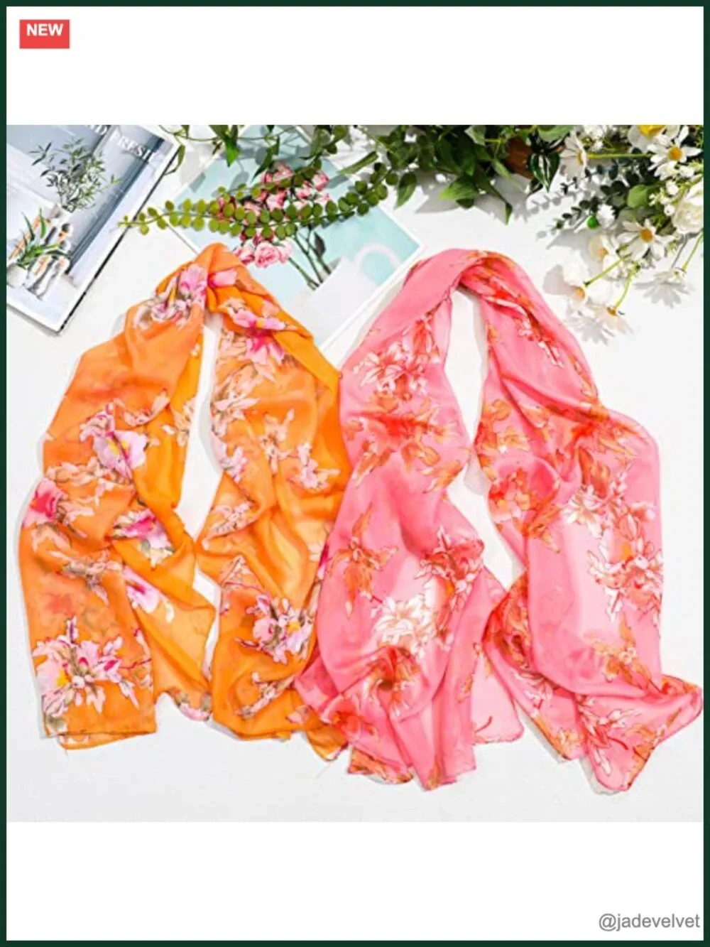 6 Pcs Women Lightweight Floral Print Scarf Set Long Thin Georgette Shawls